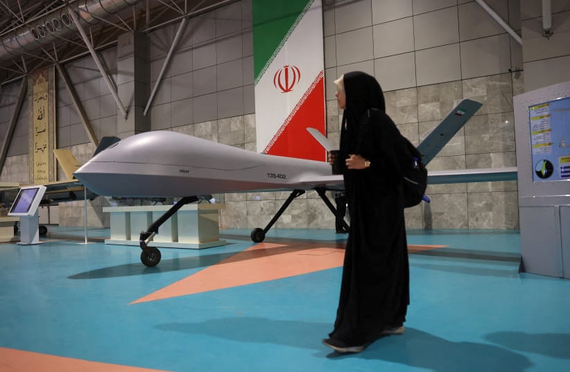 An Iranian drone is displayed at the Islamic Revolutionary Guard Corps (IRGC) Aerospace Force Museum in Tehran, Iran.