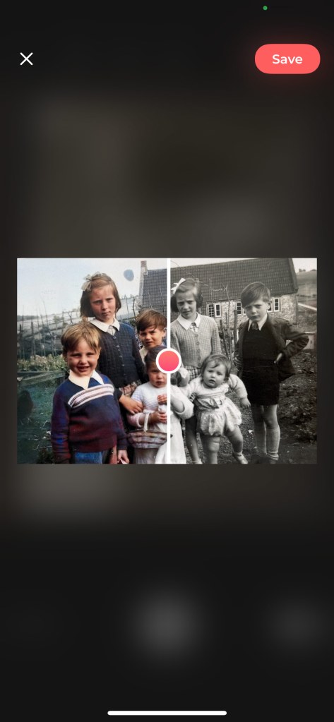 Colorize app before after colouring a photo of a group of children. HLH