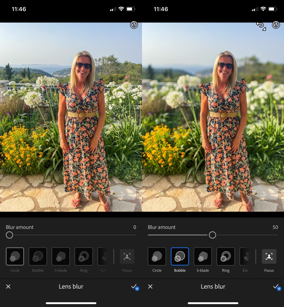 Lightroom before and after background blur to a portrait. HLH