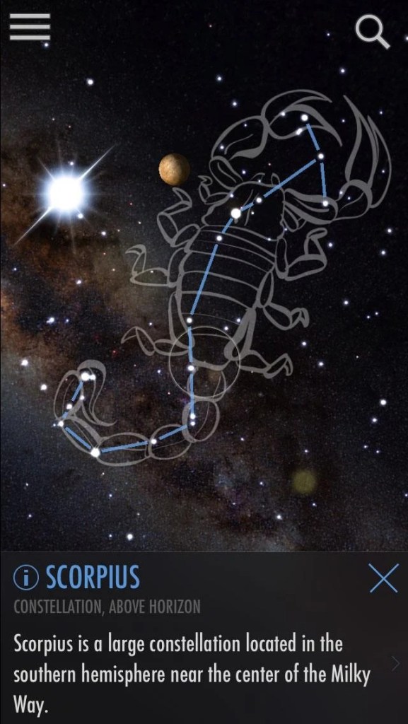 Skyview Lite Android app screenshot showing Scorpius constellation