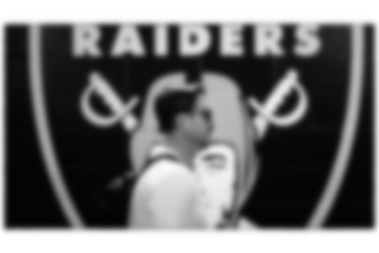 Las Vegas Raiders offensive coordinator Andrew Janocko arrives to the preseason home game against the San Francisco 49ers at Allegiant Stadium.
