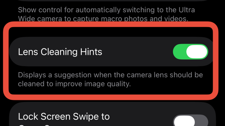 The Lens Cleaning Hints setting.
