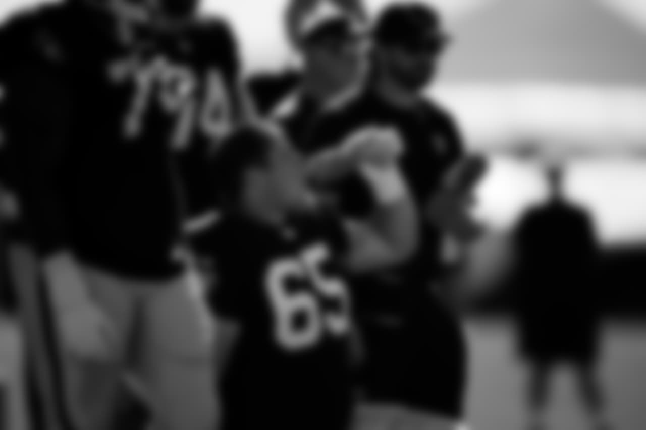Las Vegas Raiders center Tyler Linderbaum (65) on the field for practice at 2026 Training Camp at Intermountain Health Performance Center.
