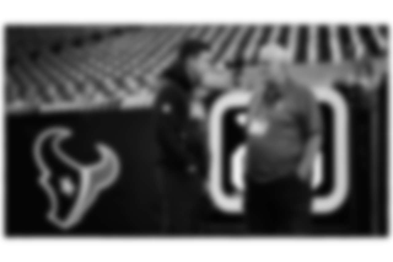 Las Vegas Raiders Head Coach Klint Kubiak and alumnus Matt Millen before the Raiders' preseason away game against the Houston Texans at Reliant Stadium.