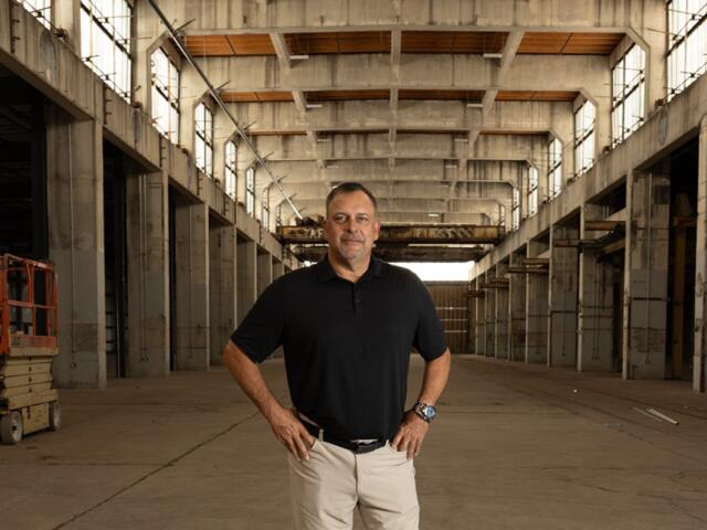 Developer Christopher Breakwell, shown at his Granite City offices for the future film studio in Wood River, says the state’s expanded tax credits were a key motivator for why he decided to invest in Illinois. (Credit: Josh Carter for Capitol News Illinois)