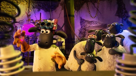 Shaun the Sheep, dressed as a mad scientist, holds up a glowing test tube in his lab